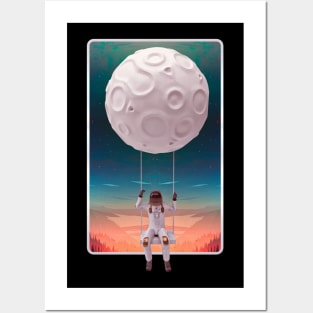 astronaut on the moon Posters and Art